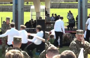 VIDEO: Rekruti v Beltincih vojaka podrli na tla